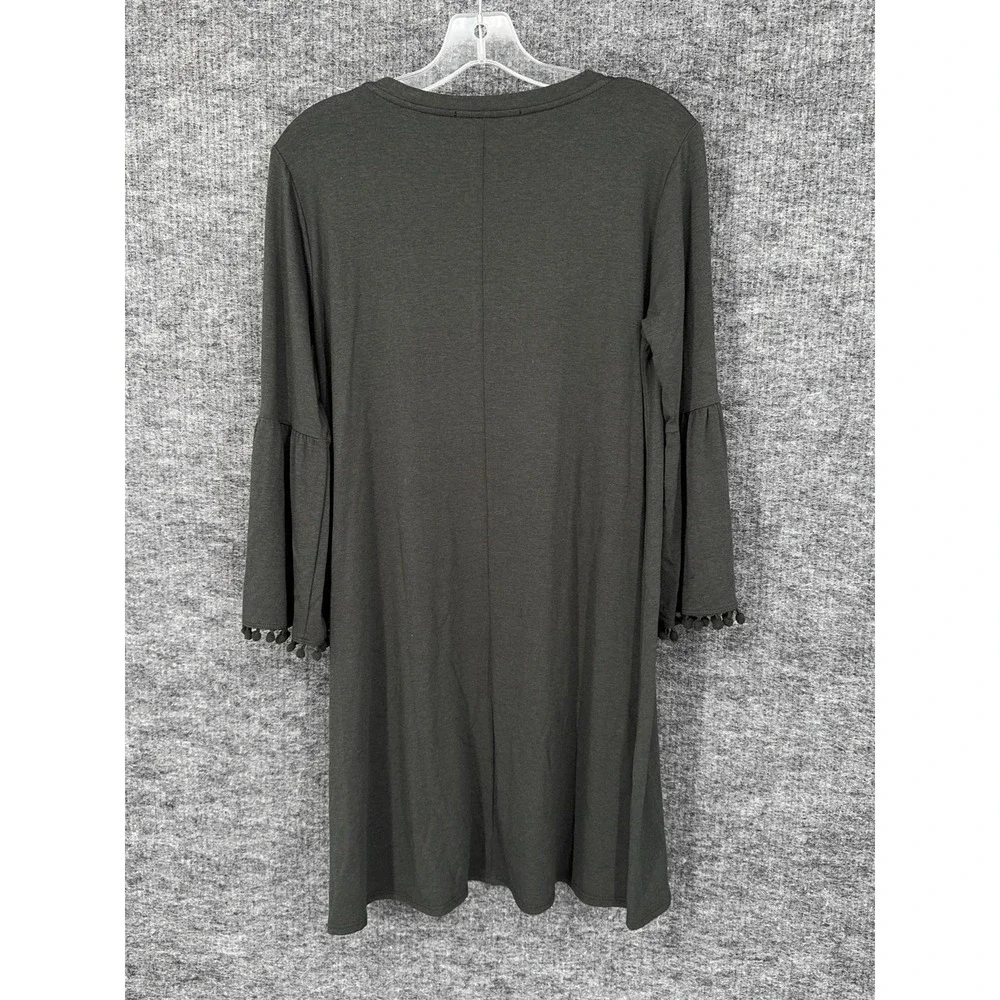 Johnny Was CALME T Shirt Dress Womens Small Mini Green Bell Sleeve Tassel Jersey